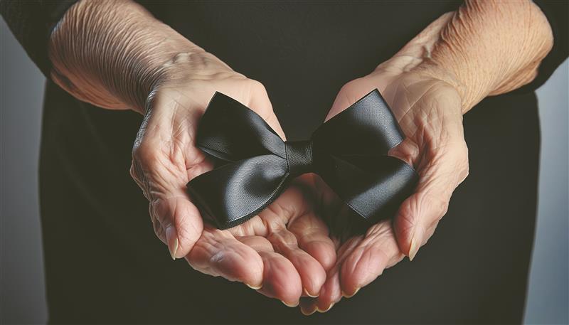 Hände halten eine Schleife – Symbol der Palliativbegleitung