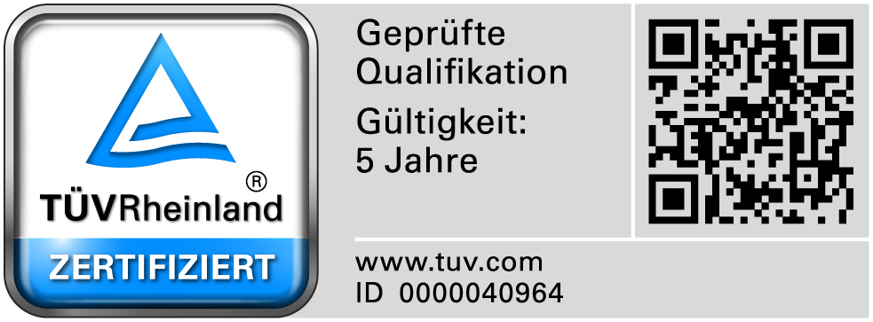 TUEV Rheinland Zertifizierung: geprüfte Qualifikation